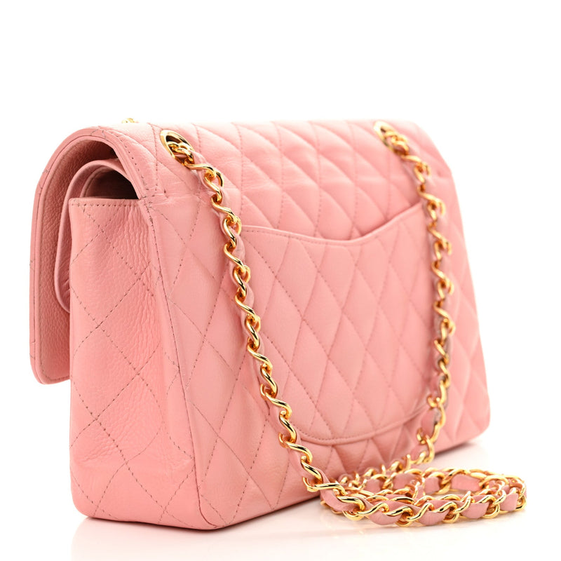 Caviar Quilted Medium Double Flap Pink