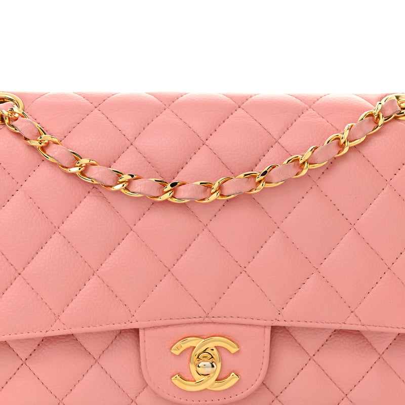Caviar Quilted Medium Double Flap Pink