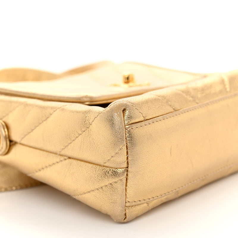 Metallic Lambskin Chevron Quilted Micro