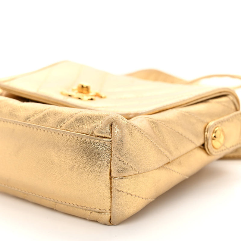 Metallic Lambskin Chevron Quilted Micro