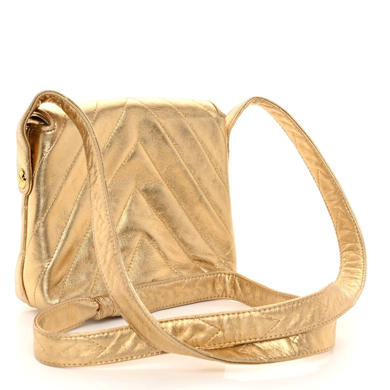 Metallic Lambskin Chevron Quilted Micro