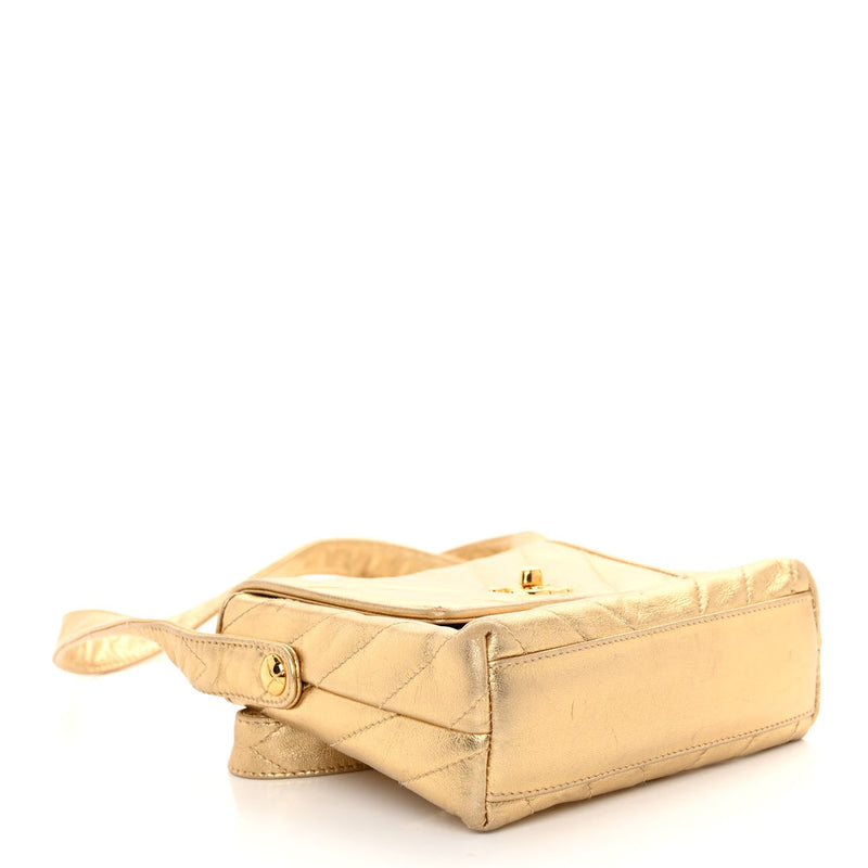 Metallic Lambskin Chevron Quilted Micro