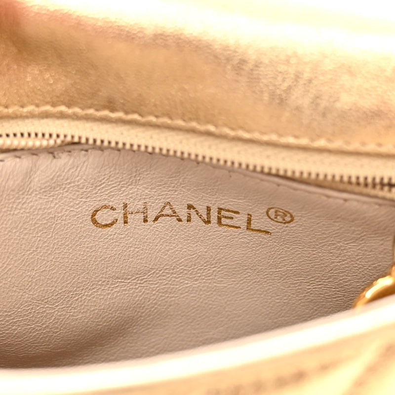 Metallic Lambskin Chevron Quilted Micro