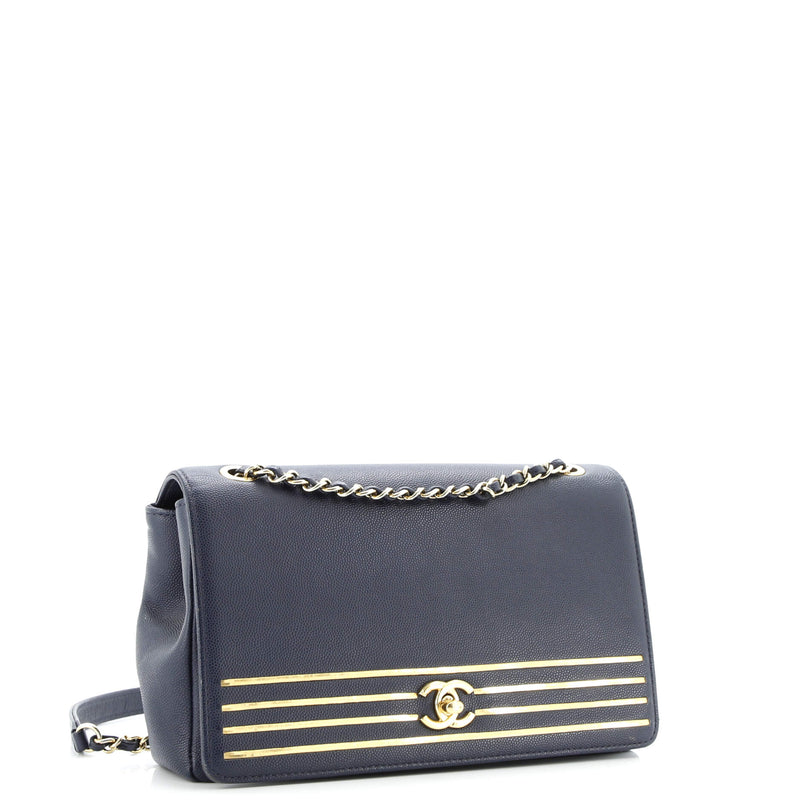 Captain Gold Flap Bag Embroidered Caviar