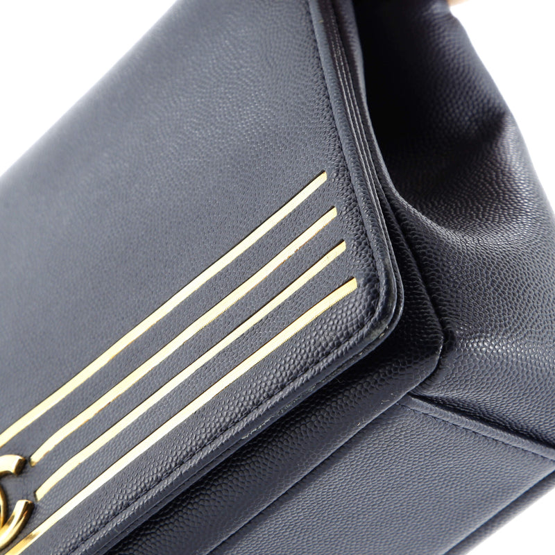 Captain Gold Flap Bag Embroidered Caviar