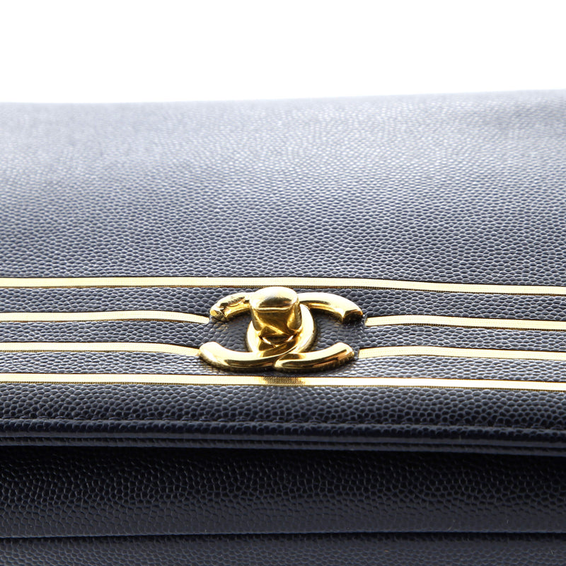 Captain Gold Flap Bag Embroidered Caviar