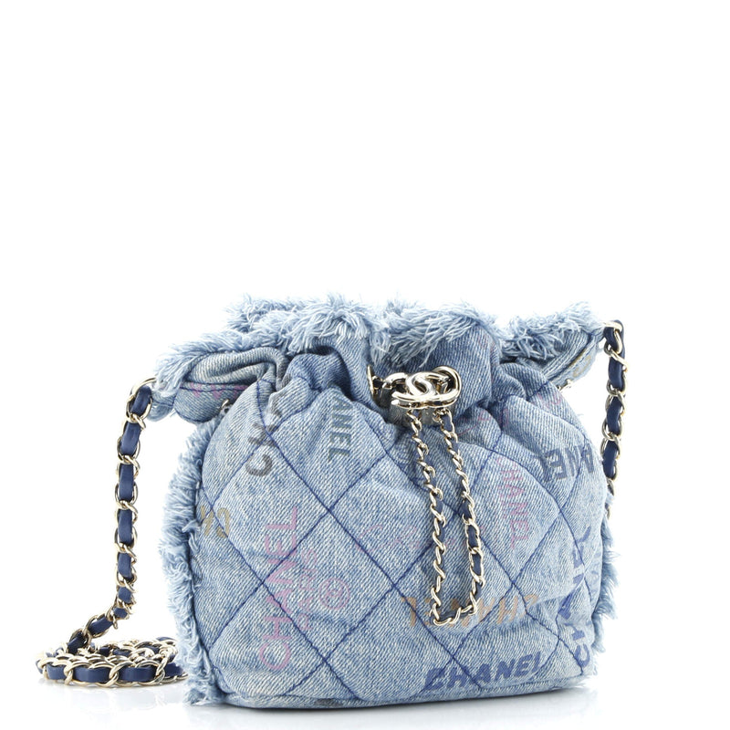 Denim Mood Chain Bucket Bag Logo Printed