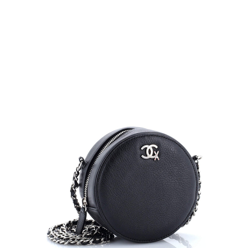 Cc Ski Round Clutch With Chain Goatskin