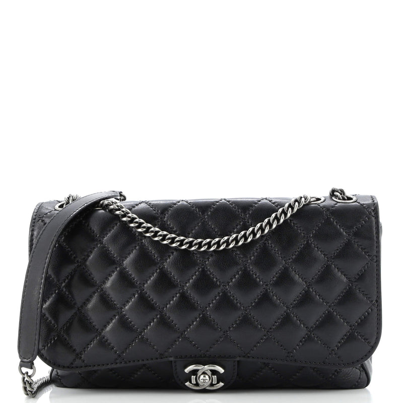 Cc Push Lock Flap Bag Stitched Calfskin