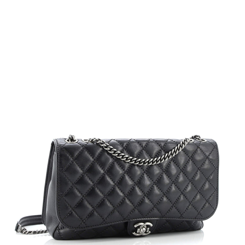 Cc Push Lock Flap Bag Stitched Calfskin