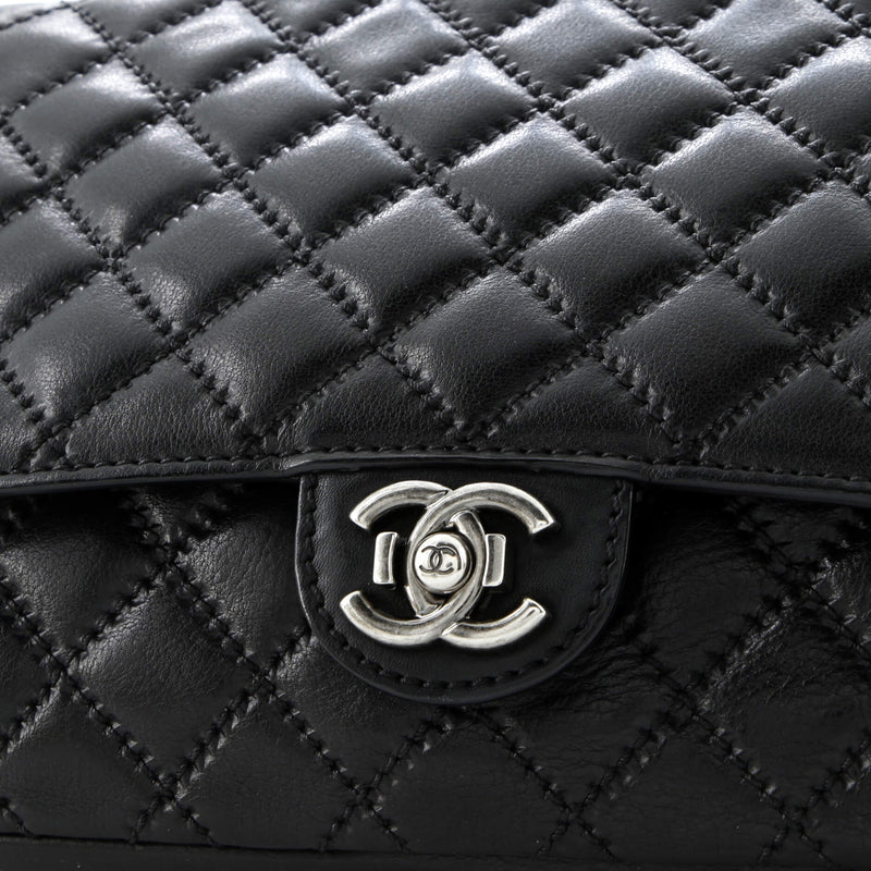 Cc Push Lock Flap Bag Stitched Calfskin