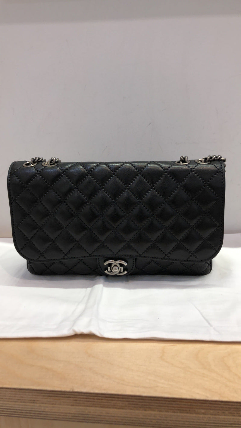 Cc Push Lock Flap Bag Stitched Calfskin