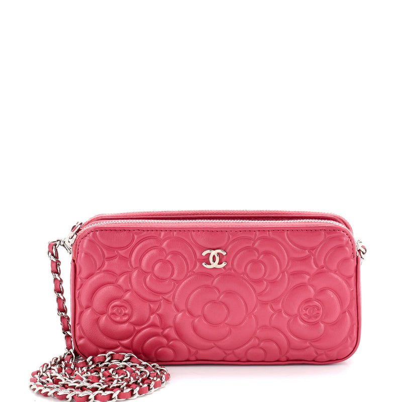 Double Zip Clutch With Chain Camellia