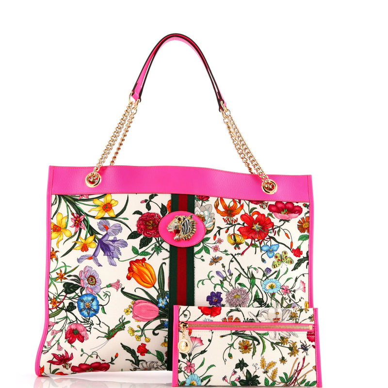 Rajah Chain Tote Flora Canvas Large
