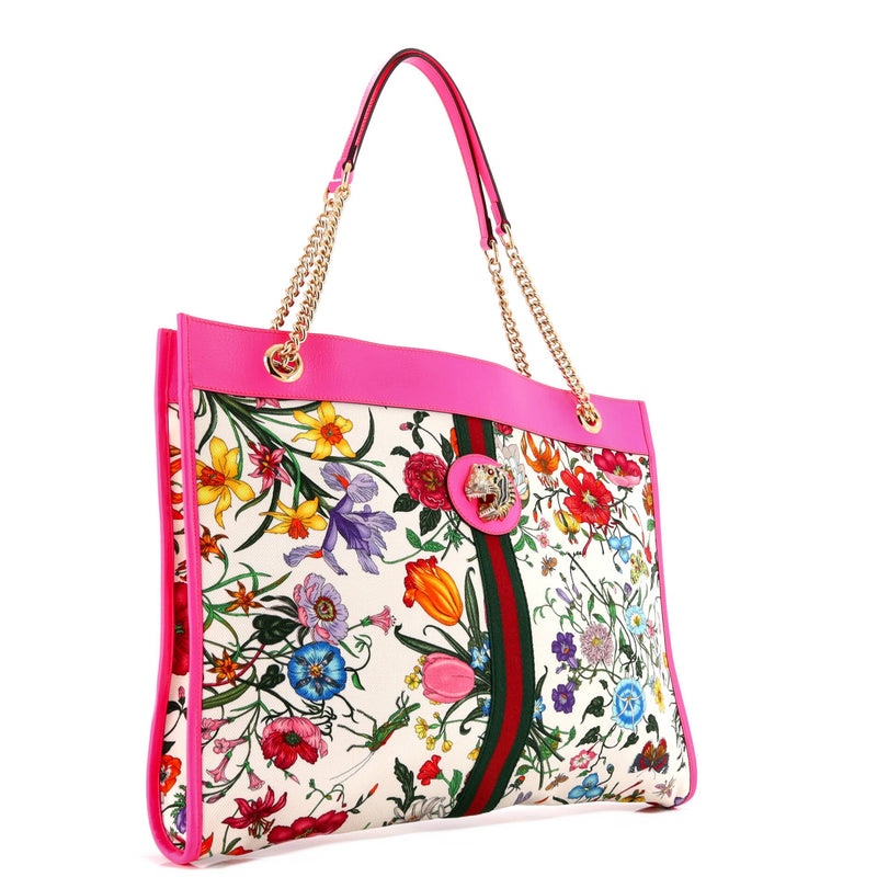 Rajah Chain Tote Flora Canvas Large