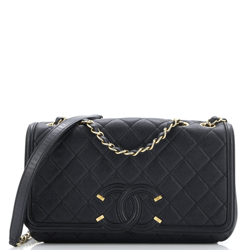 Filigree Flap Bag Quilted Caviar Medium