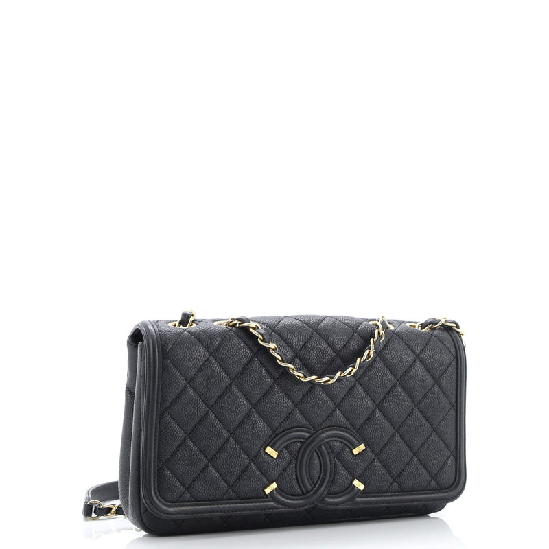 Filigree Flap Bag Quilted Caviar Medium