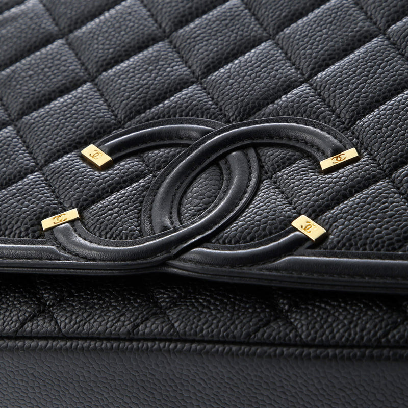 Filigree Flap Bag Quilted Caviar Medium