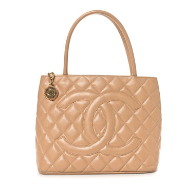 Caviar Quilted Medallion Tote Beige
