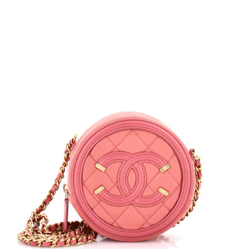 Filigree Round Clutch With Chain Quilted