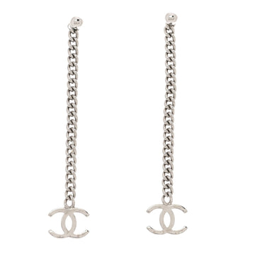 Metal Cc Chain Drop Earrings Silver