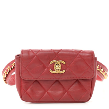 Lambskin Quilted Waist Chain Belt Flap