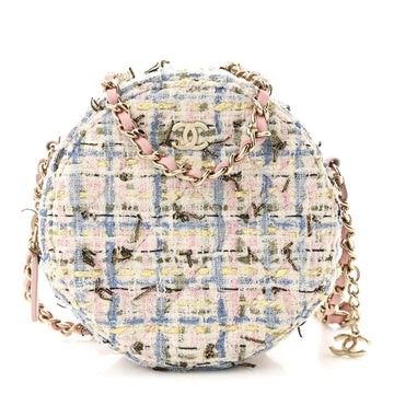 Tweed Quilted Round Clutch With Chain
