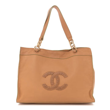 Calfskin Whipstitch Cc Tote Beige