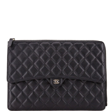 Flap Zip Clutch Quilted Caviar Large