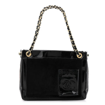 Patent Pony Hair Small Pocket Tote Black
