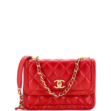 Button On Top Flap Clutch With Chain