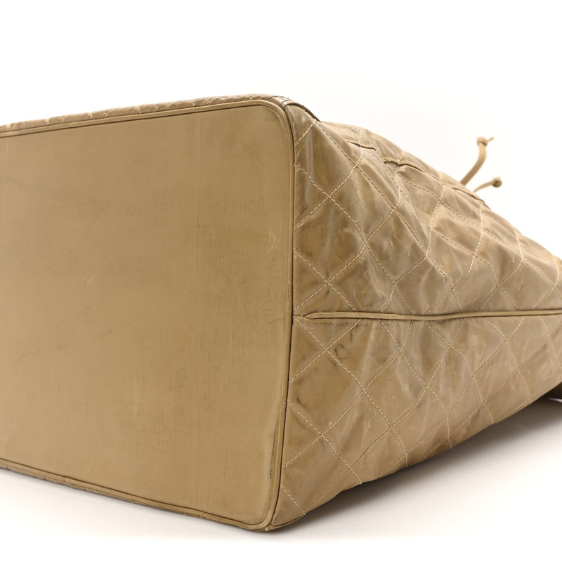 Vinyl Stitched Xl Bucket Bag Beige