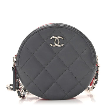 Lambskin Quilted Round Clutch With Chain