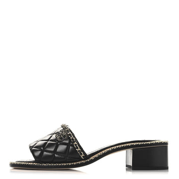 Lambskin Quilted Chain Cc Mules 39 Black