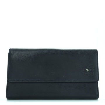 Goatskin Camellia Embossed Flap Wallet