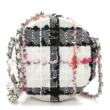 Tweed Quilted Round Clutch With Chain