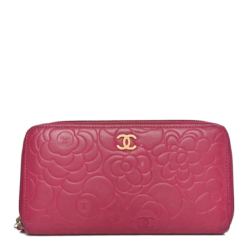 Lambskin Camellia Embossed Large Gusset