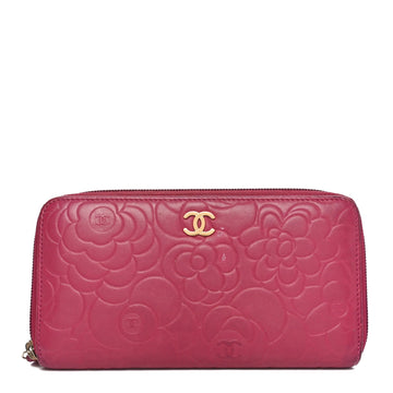 Lambskin Camellia Embossed Large Gusset