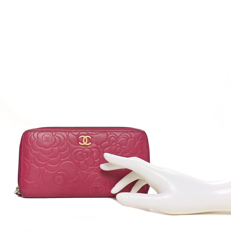 Lambskin Camellia Embossed Large Gusset