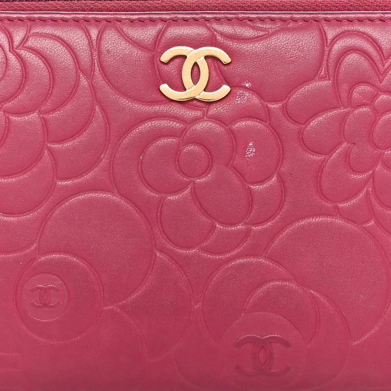 Lambskin Camellia Embossed Large Gusset