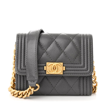 Caviar Quilted Boy Card Holder On Chain