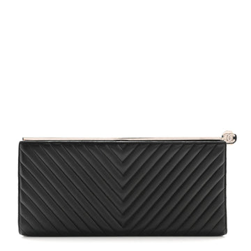 Lambskin Chevron Evening Clutch Black