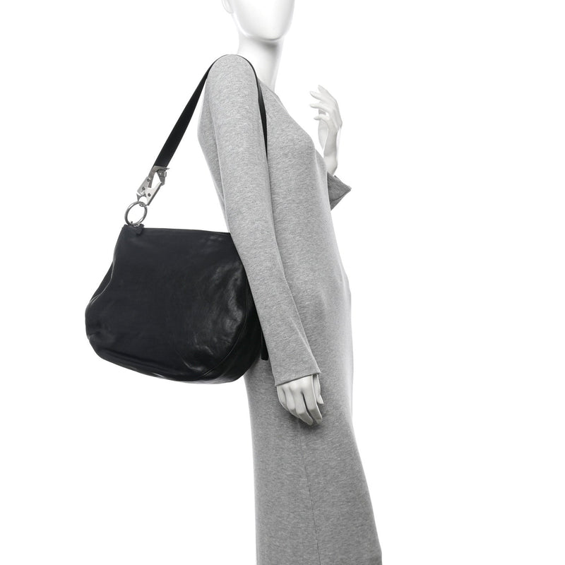 Grainy Calfskin Medium Knight Bag Black