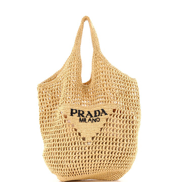 Triangle Logo Bucket Tote Raffia Small