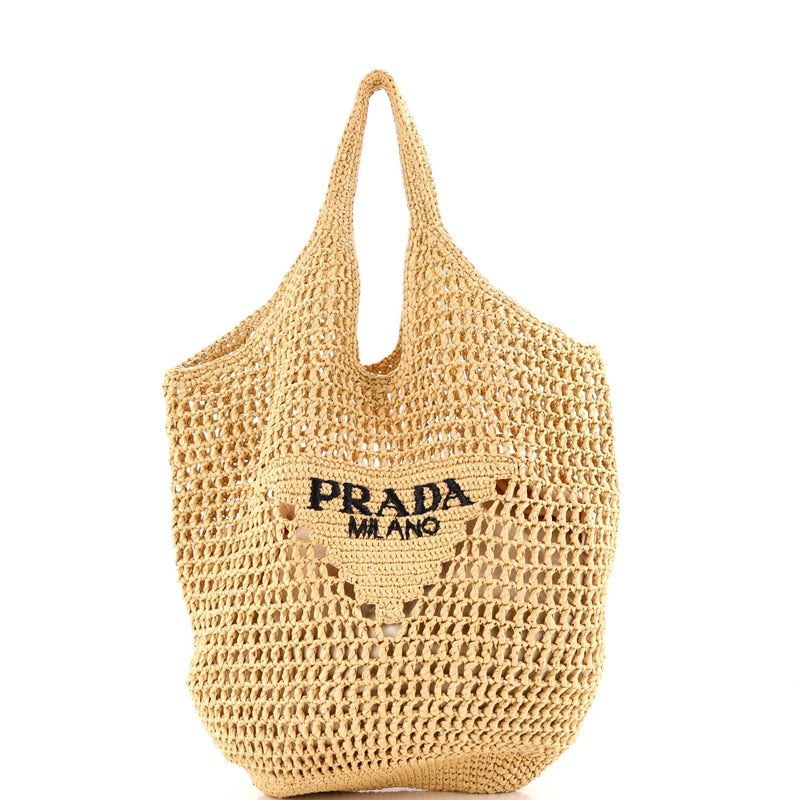 Triangle Logo Bucket Tote Raffia Small