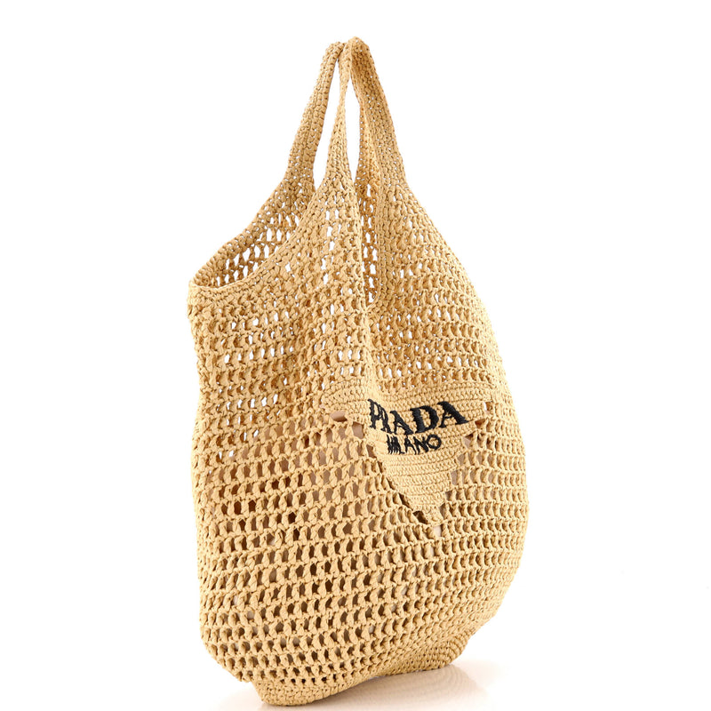Triangle Logo Bucket Tote Raffia Small