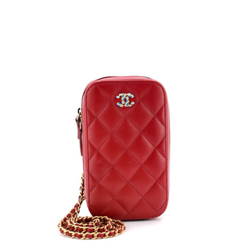 Zip Around Phone Case With Chain Quilted