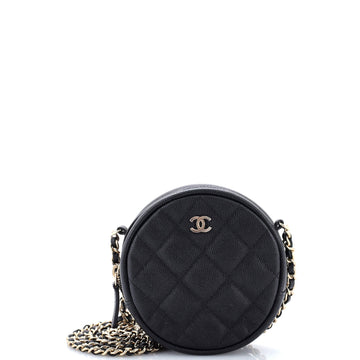 Round Clutch With Chain Quilted Caviar