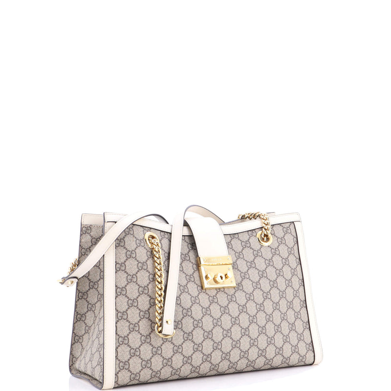 Padlock Chain Tote Gg Coated Canvas With