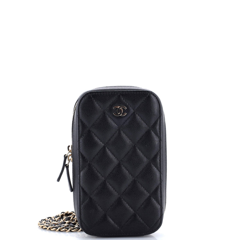 Zip Around Phone Case With Chain Quilted